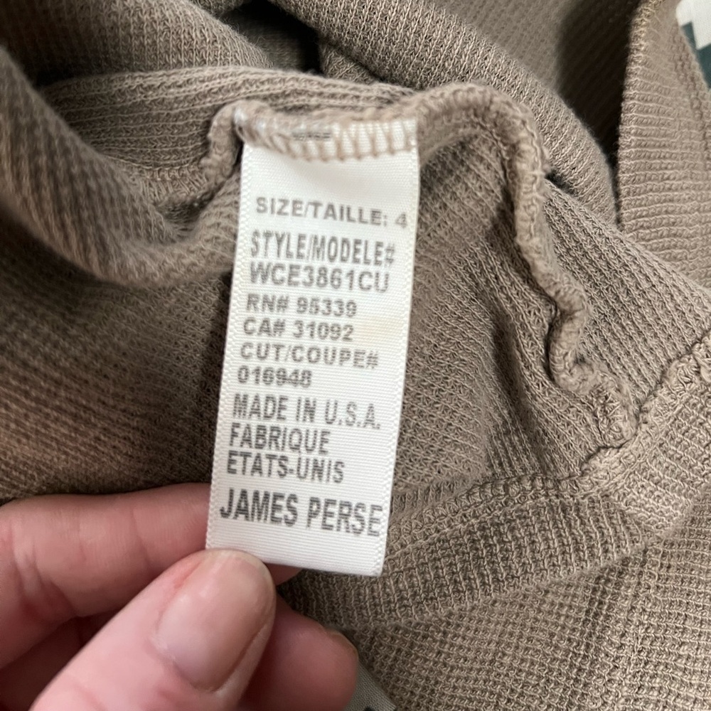 James Perse standard taupe scoop neck long sleeve cotton Henley top Made in USA - Picture 7 of 9